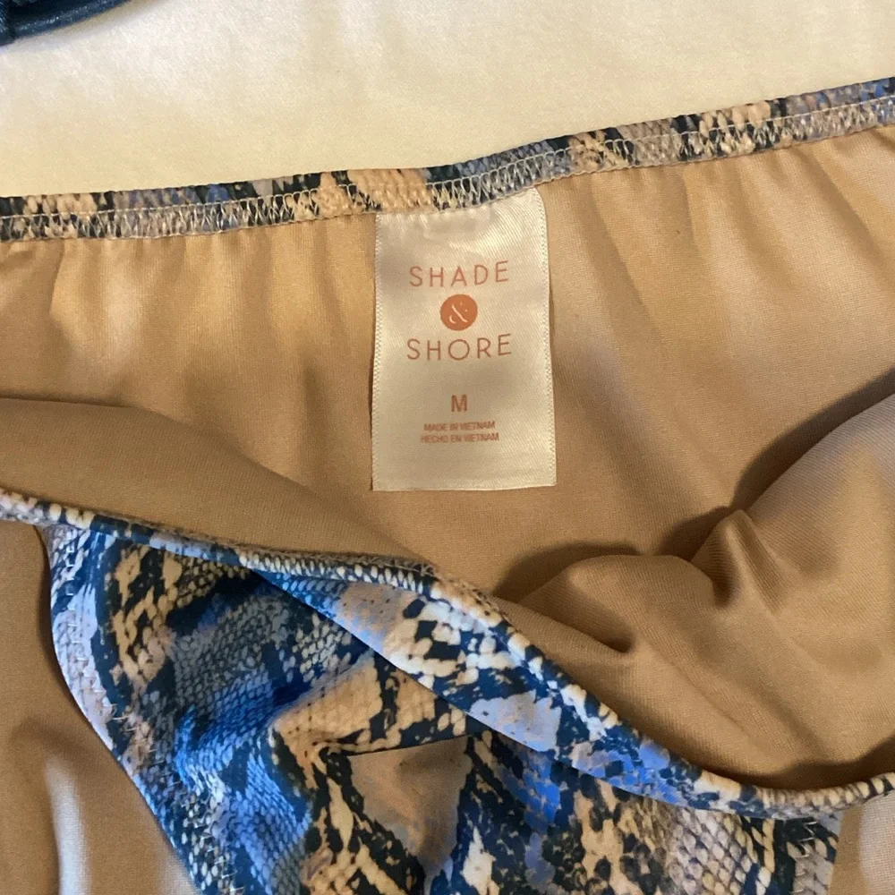 Shade & Shore Blue and Tan Snake Print Bikini Top 34B, Bottom Medium - Picture 2 of 5